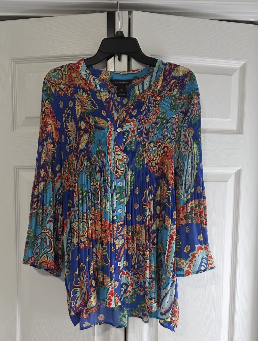 Investments Blue & Teal Paisley Pleated Button-Front Tunic